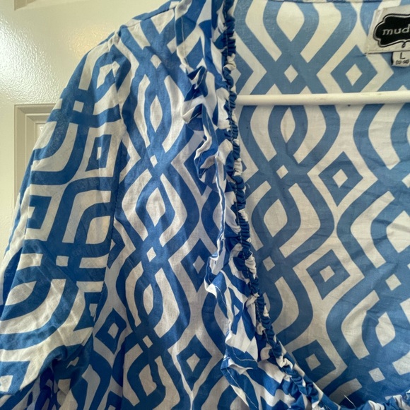 Mud Pie Blue & White Ruffle Cover Up Size Large - Picture 2 of 6